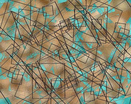 modern abstract triangular lines background in gold turquoise colours. Beautiful trendy creative abstract design template. Illustration