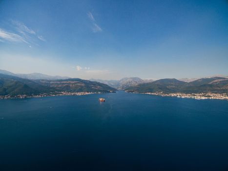 Lichterov, wet dock - repair large floating dock in the sea, in the Gulf of Kotor in Montenegro, near the Lustica Peninsula