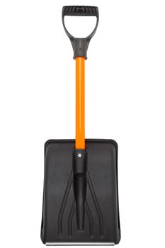 small plastic snow shovel, isolated on white background - back side,