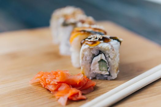 sushi chopsticks japanese cuisine gourmet restaurant. High quality photo
