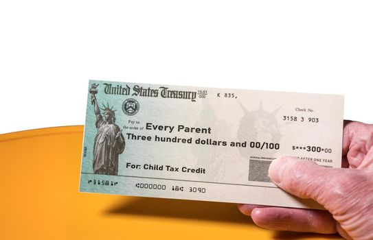 US Treasury illustrative check for child tax credit for a single dependent to illustrate American Rescue Plan Act of 2021 payments