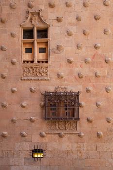 Detail of old windows at Casa de las Conchas in Salamanca