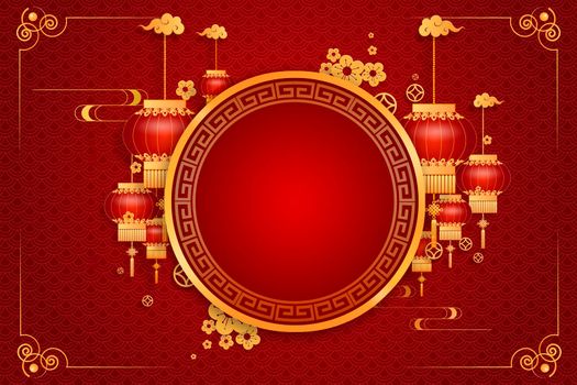 Happy Chinese new year card. Red background with traditional asian . Chinese mean Happy New Year, wealthy, Zodiac sign for greetings card, flyers, invitation, posters, brochure, banners, calendar.