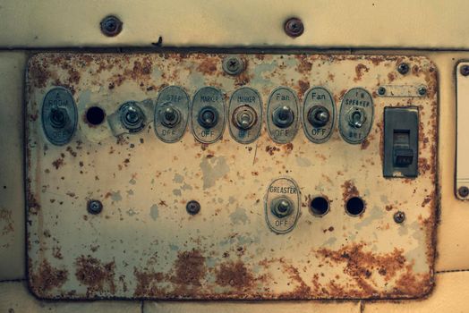 Close-up of old switch panel Electric circuit breaker, electric box.