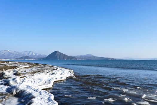 marine winter landscape in the Bay of Nakhodka, Primorsky