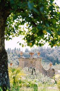 Ancient wall in the territory of the villa-winery in Tuscany, Florence, Italy.