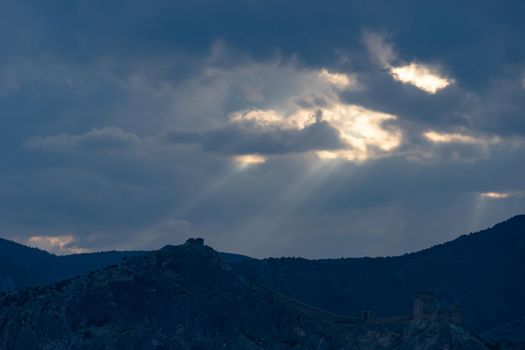 Dramatic sky over the mountains. Sudak, Crimea.