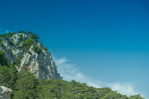 Mountain landscape with forests against the blue sky, Crimea