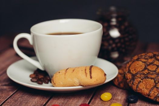 a cup of coffee sweets cookies desserts breakfast. High quality photo