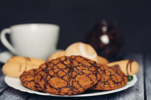 sweet cookies for tea on the table breakfast meal. High quality photo