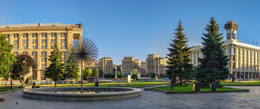 Kyiv, Ukraine 07.11.2020. Maidan Nazalezhnosti or Independence Square in Kyiv, Ukraine, on a sunny summer morning