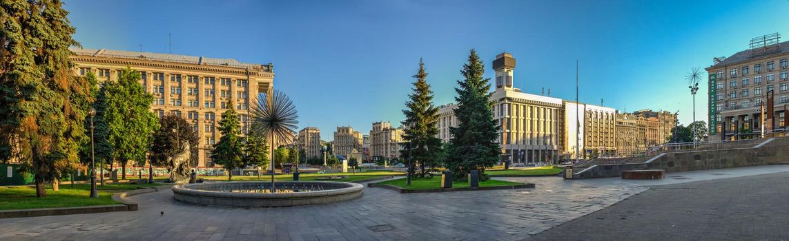 Kyiv, Ukraine 07.11.2020. Maidan Nazalezhnosti or Independence Square in Kyiv, Ukraine, on a sunny summer morning