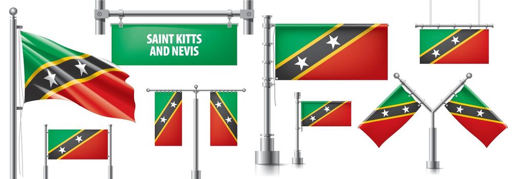 Vector set of the national flag of Saint Kitts and Nevis in various creative designs.