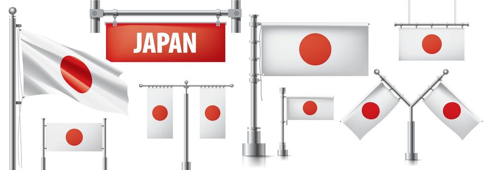 Vector set of the national flag of Japan in various creative designs.