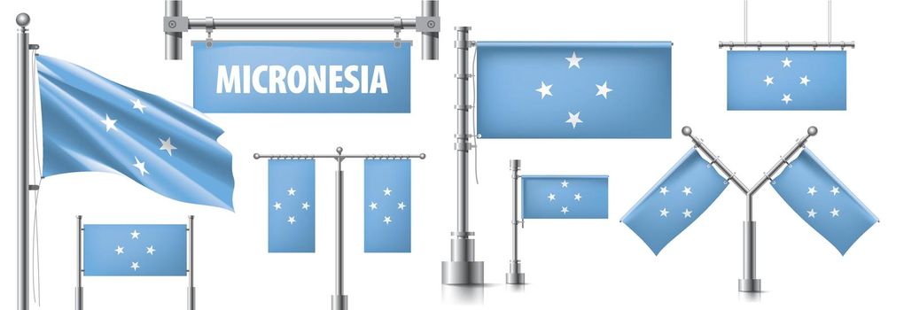 Vector set of the national flag of Federated States Micronesia in various creative designs.