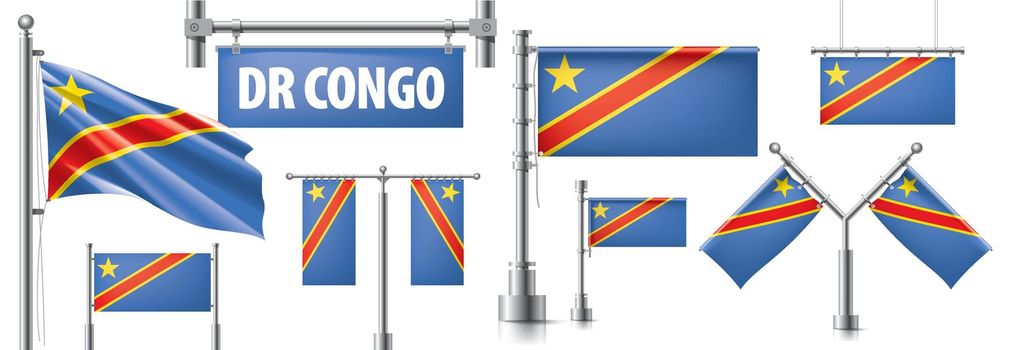 Vector set of the national flag of Democratic Republic of the Congo in various creative designs