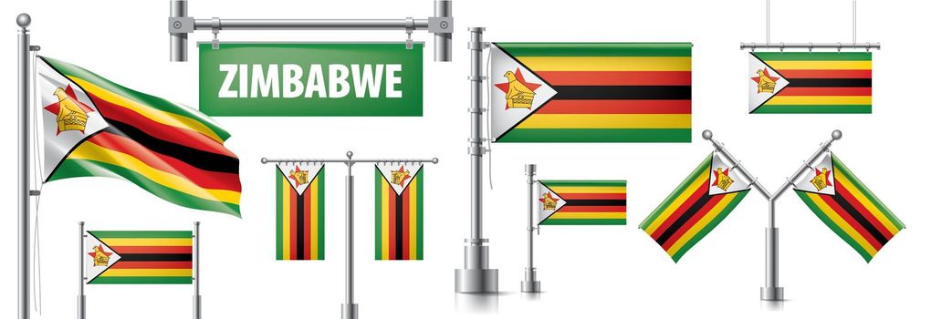 Vector set of the national flag of Zimbabwe in various creative designs.