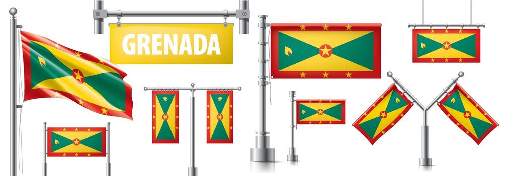 Vector set of the national flag of Grenada in various creative designs.