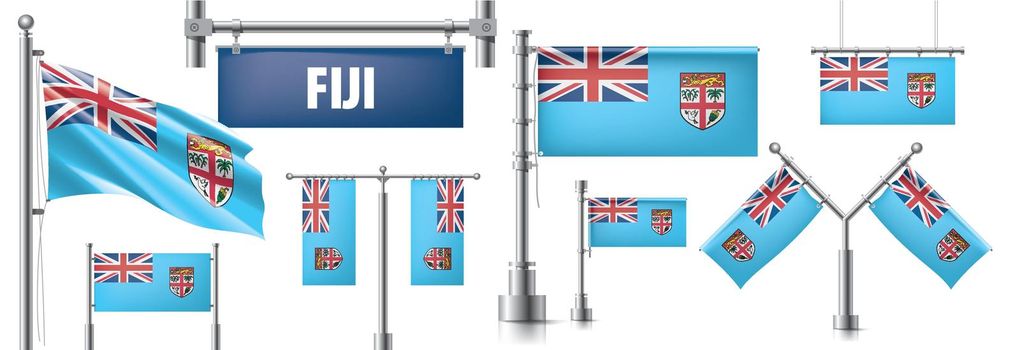 Vector set of the national flag of Fiji in various creative designs.