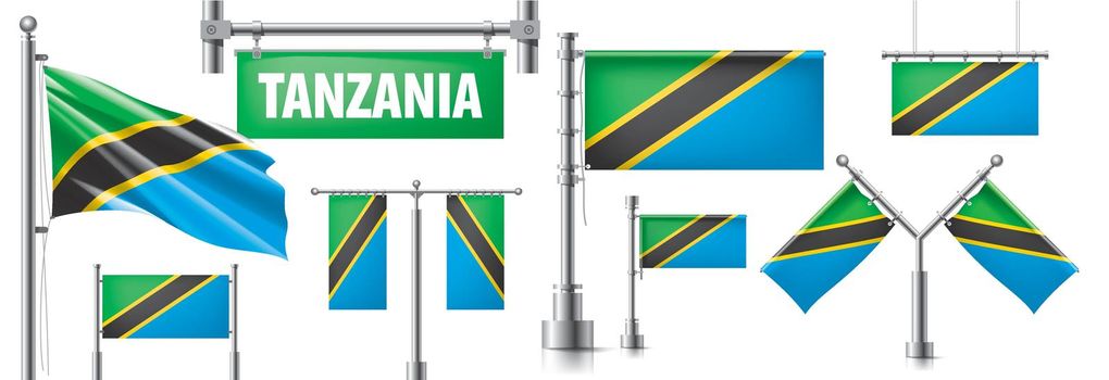 Vector set of the national flag of Tanzania in various creative designs.