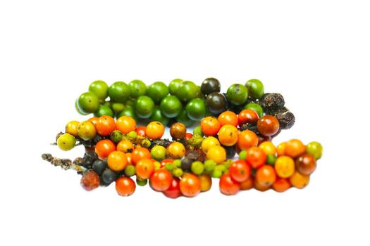 Heap of multicolor raw pepper isolated on white floor