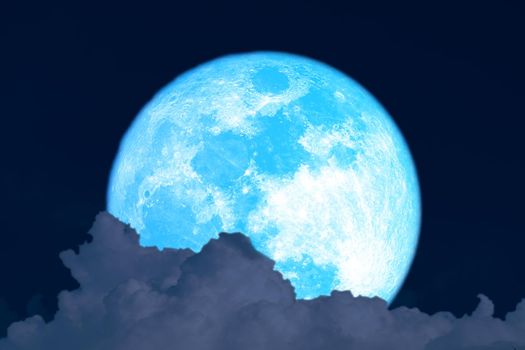 Super harvest blue moon and silhouette  cloud on night sky, Elements of this image furnished by NASA