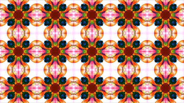 flower lime pink orange and big eyes bug cartoon kaleidoscope reflection texture pattern background