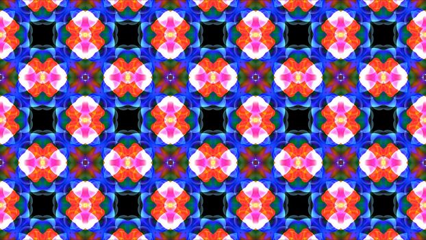 reflection flower glow white pink orange color on blue violet pollen kaleidoscope reflection texture background