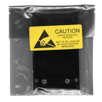 antistatic sachet for static sensitive electronic devices over white background