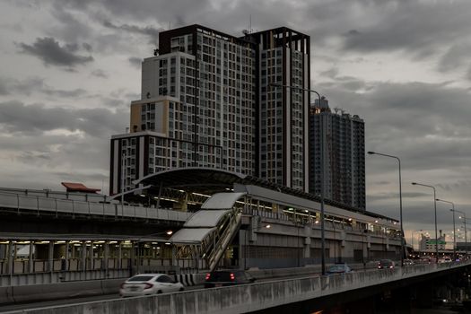 Bangkok, Thailand - Sep 27, 2020 : BTS Skytrain on Talat Phlu station, BTS Skytrain is a mass transit system in Bangkok to help facilitate and speed the journey. No focus, specifically.