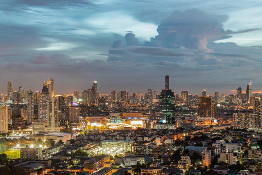 Bangkok, thailand - Oct 01, 2020 : Bangkok downtown cityscape in Business district with bright glowing lights at night give the city a modern style. No focus, specifically.