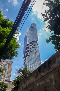 Bangkok, Thailand - July 10, 2019: Looking up at The King Power Mahanakhon skyscraper. The tallest building in Thailand. No focus, specifically.