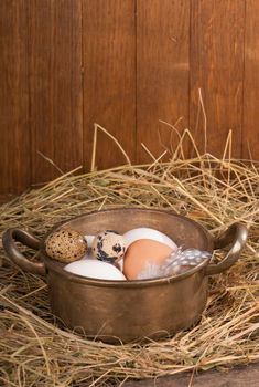 eggs on old wooden background