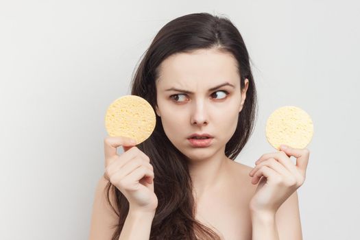woman with bare shoulders clear skin makeup lifestyle. High quality photo