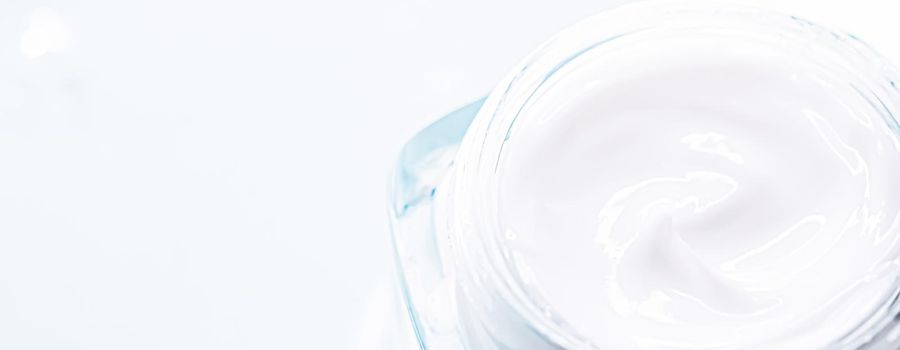 Skincare moisturiser cream in glass jar, luxury cosmetics and facial care product closeup