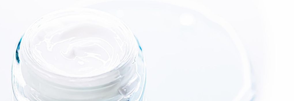 Skincare moisturiser cream in glass jar, luxury cosmetics and facial care product closeup