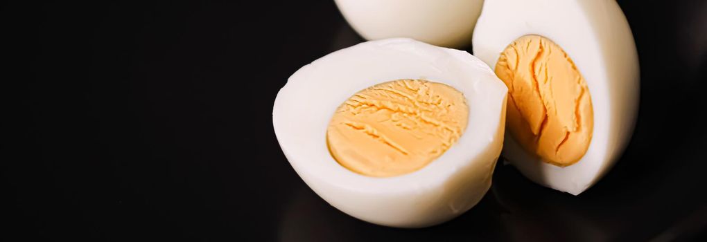 Hard-boiled eggs, dairy food closeup