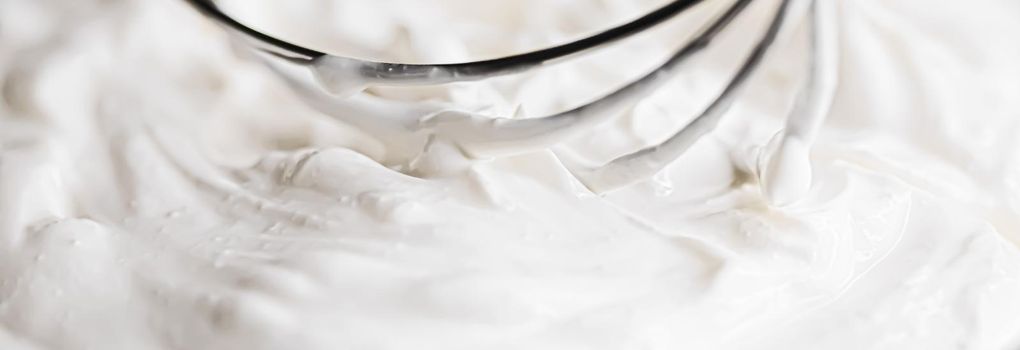 Homemade organic whipped cream, product texture closeup