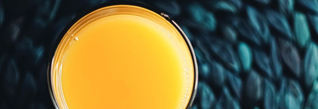 Glass of orange juice, healthy drink closeup
