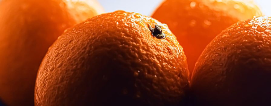 Organic oranges fresh from the garden, healthy food and fruits closeup