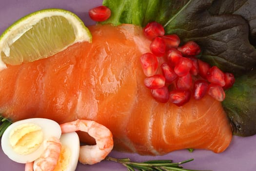 Salmon. Slices of red salted fish on a flat plate. High quality photo