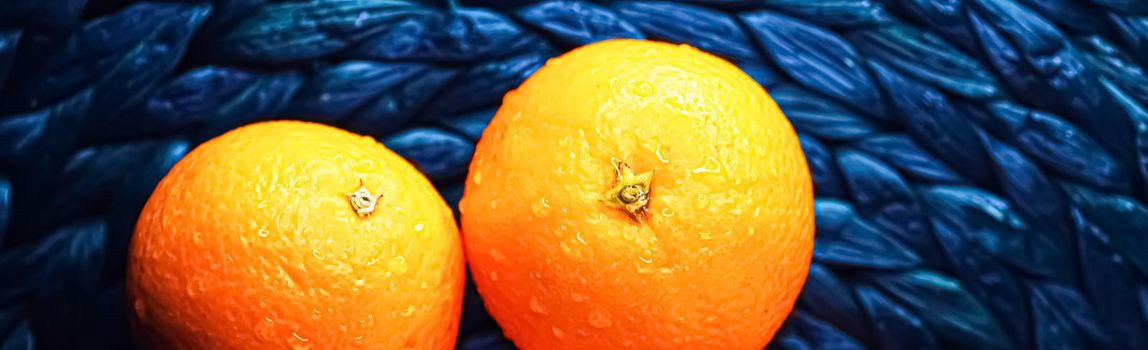 Organic oranges fresh from the garden, healthy food and fruits closeup