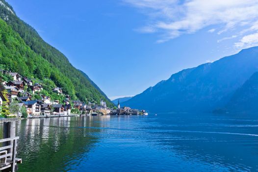 Hallstatt in Alps, Old city view by the lake, Austria