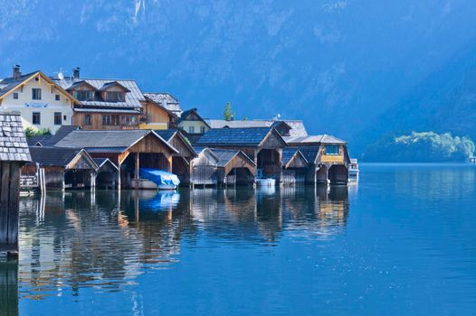 Hallstatt in Alps, Old city view by the lake, Austria