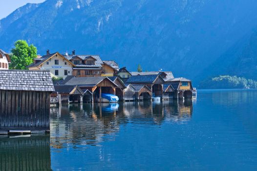 Hallstatt in Alps, Old city view by the lake, Austria