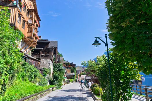 Hallstatt in Alps, Old city view by the lake, Austria