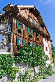 Hallstatt in Alps, Old city view by the lake, Austria