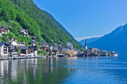 Hallstatt in Alps, Old city view by the lake, Austria