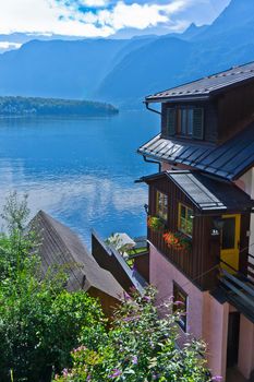 Hallstatt in Alps, Old city view by the lake, Austria