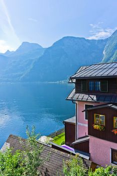 Hallstatt in Alps, Old city view by the lake, Austria